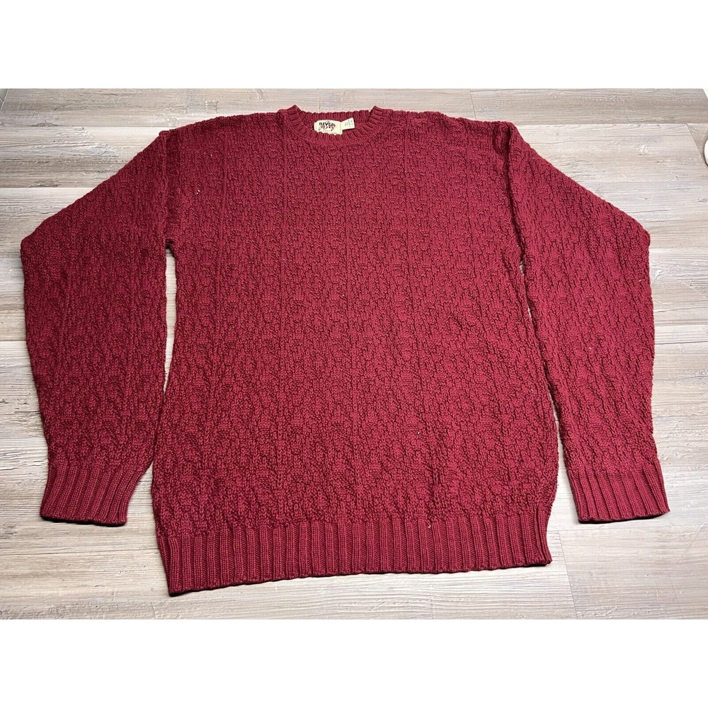 Vintage River Brand Arrow Sweater Mens XLT Maroon‎ Chunky Knit Tall Oversized